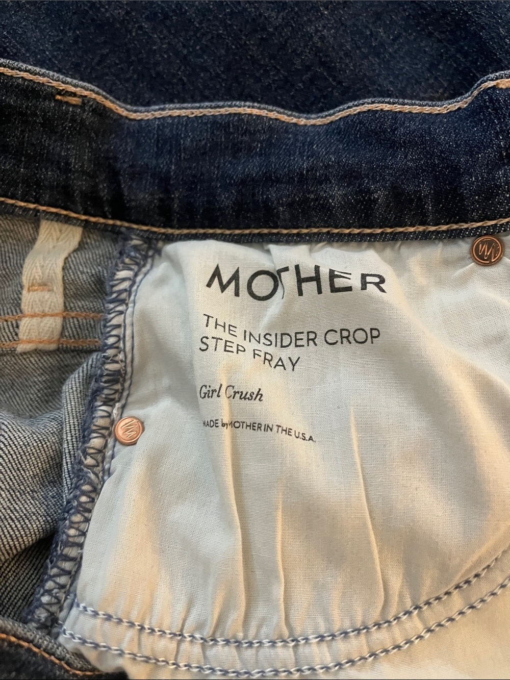 MOTHER Straight-Leg Jeans in Dark Blue with Frayed Hem - Picture 4 of 5
